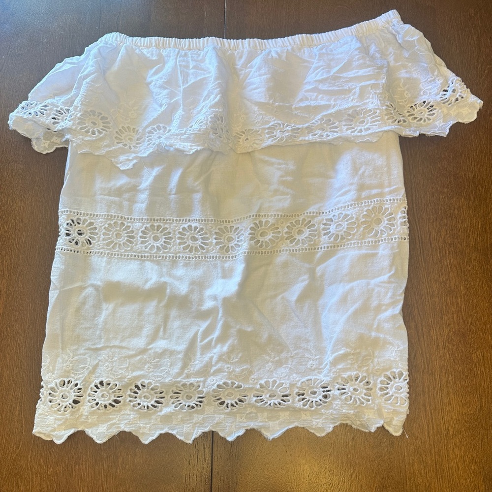 White Off-Shoulder Lace Trim Top